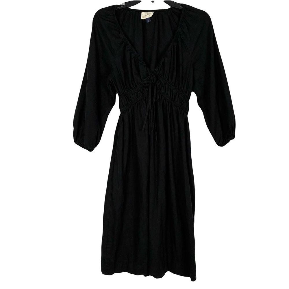 Universal Thread Black Linen Babydoll Dress XS Coquette Cottagecore Puff Sleeve